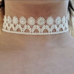 White Lace Choker w/ Crystal Rhinestones | Coquette Fairy